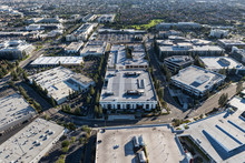 Aerial View Of Suburban Commercial And Industrial Buildings In Los Angeles County, California.  