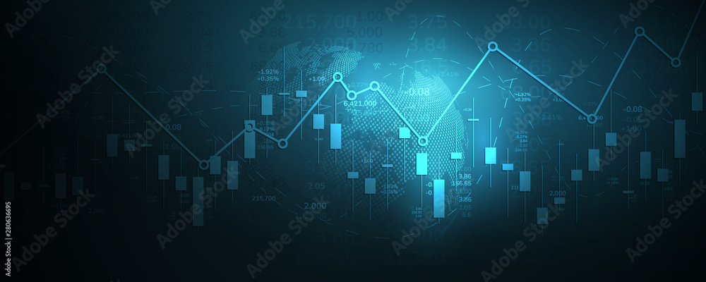 Stock market graph or forex trading chart for business and financial concepts, reports and investment on dark background . Vector illustration - obrazy, fototapety, plakaty 