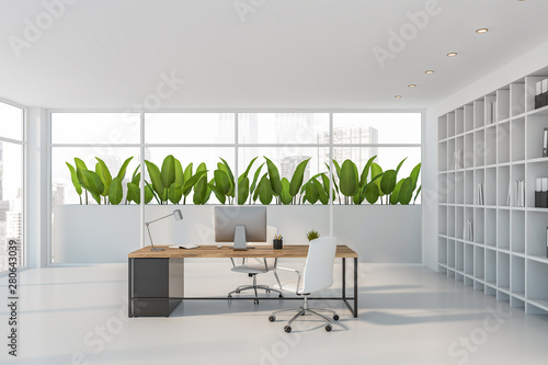 Empty White Ceo Office Interior With Plants Kaufen Sie