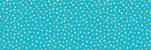 Hand Drawn Yellow And Saffron Colored Polka Dots In Irregular Border Layout. Seamless Vector Pattern On Aqua Blue Background. Great For Wellness, Cosmetic, Party Products, Fabric, Stationery, Giftwrap