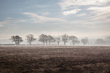 Looking Across A Mist-shrouded Ploughed Field.