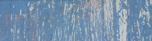 Blue Painted Wooden Wall Plank  Perpendicular To The Frame As Simple Peeling Paint Timber Old Grungy And Weathered Wood Surface Texture Background In Wide Panorama Banner Format.
