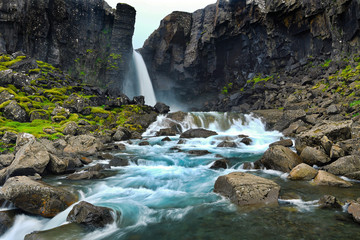 Canvas Print - Exciting and beautiful waterfalls in Iceland.