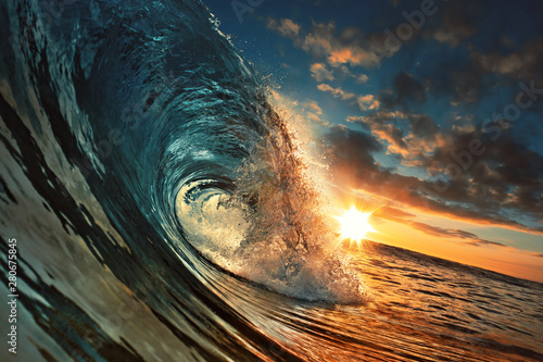 Dekoracja na wymiar ocean-sunset-wave-czysta-woda-w-kolorowym-tle-tropikalnego-morza