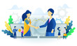 Business concept vector illustration, partnership concept, agreement of parties, hand shake, signing documents