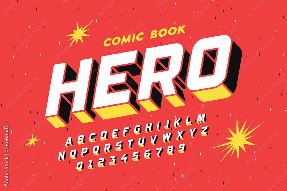 Comic book style font design, alphabet letters and numbers - obrazy, fototapety, plakaty 