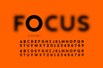 In focus style font design, alphabet letters and numbers
