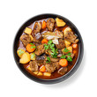 © Nelea Reazanteva - Beef meat  stewed with potatoes, carrots and spices (hungarian goulash). isolated on white background.