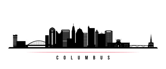 Columbus city skyline horizontal banner. Black and white silhouette of Columbus city, Ohio. Vector template for your design.