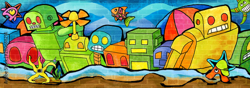 Smiling  monsters enjoying ...