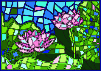 Wall Mural - Lotus flower moses Stained glass illustration vector