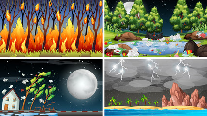 Sticker - Set of polluted scenes