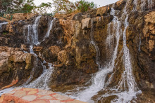 Waterfall In Park. Antalya City. Horizontal Color Photography.