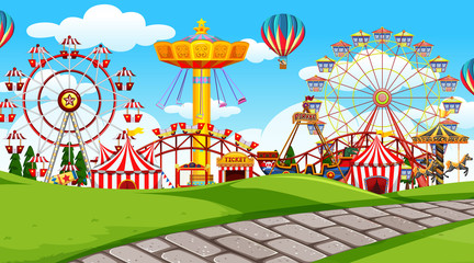 Poster - outdoor scene with amusement park