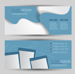 Horizontal banner or web header template set. Vector illustration promotion design background. Blue color.