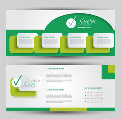Wall Mural - Horizontal banner or web header template set. Vector illustration promotion design background. Green color.