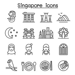 Singapore icon set in thin line style