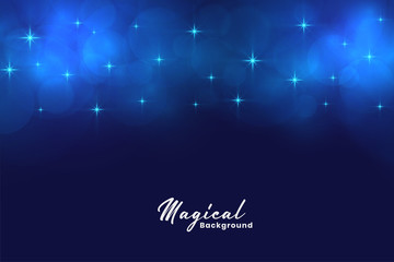Wall Mural - beautiful blue magical stars and bokeh lights background