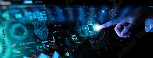 Fotomural Hnad working with Digital transformation change management and internet of things (IoT) Ui