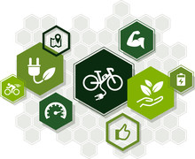 E-bike / Pedelec Icon Concept: Aspects Of Ebike Riding / Ecological Mobility – Vector Illustration