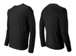 Long sleeve black t-shirt front and back side view isolated on white
