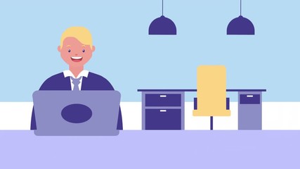 Poster - businessman using laptop in office avatar character