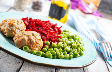 Wall Mural - cutlets with peas