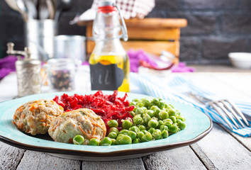 Wall Mural - cutlets with peas