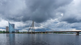 Fototapeta Mosty linowy / wiszący - The Vanšu Bridge in Riga; Latvia