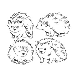 Cute hedgehogs black outline vector set