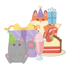  Cat and fox in happy birthday celebration