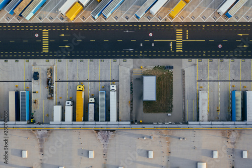 Cuadros en Lienzo Aerial view of the distribution center, drone photography of the industrial logistic zone