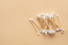 Bamboo Cotton Buds On Beige Background