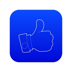 Sticker - Thumbs up icon blue vector isolated on white background
