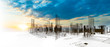 © C.Castilla - Diseño arquitectónico de la ciudad moderna en 3d. Fondo de arquitectura abstracta y edificios. Construcción e ingeniería