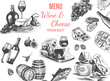 Vector illustration sketch -wine and cheese. Card Menu restaurant. vintage design template, banner.