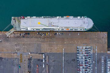 large ship for loading new cars from factories for international export open sea