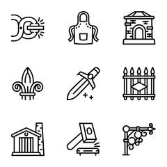 Wall Mural - Blacksmith tools icon set. Outline set of 9 blacksmith tools vector icons for web design isolated on white background