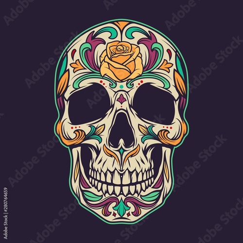 Vintage mexican sugar skull colorful concept