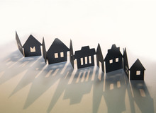Little Town Houses In Raw And Beautiful Shade. City Concept. Paper Cut Design Background.