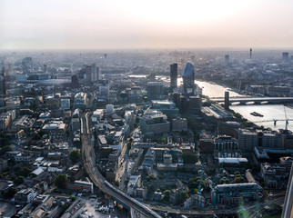 Poster - London, UK.  City of London at sunset. Aerial view include London skyscrapers and river Thames 