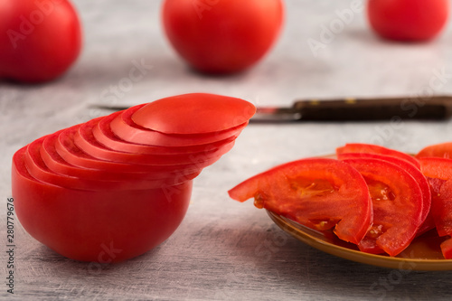 Sliced Ripe Tomato The Method Of Decorative Cutting Raw