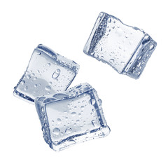 Falling ice cubes, isolated on white background