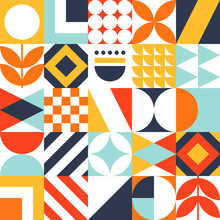 Abstract Seamless Bauhaus Pattern. Vector Colorful Geometric Background.