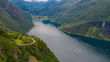 © Сергій Вовк - Aerial panorama view to Geiranger fjord and town from Trollstigen at Norway
