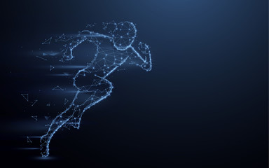 Aufkleber - Abstract running man form lines and triangles, point connecting network on dark blue background. Illustration vector
