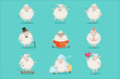 Cute little sheep cartoon characters set for label design. Colorful detailed vector Illustrations isolated on white background
