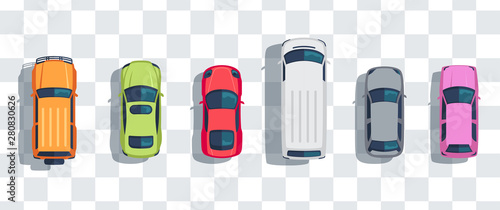Cuadros en Lienzo Cars set from above, top view isolated