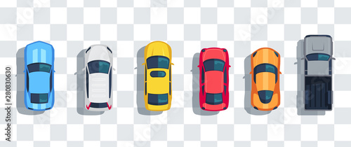 Cuadros en Lienzo Cars set from above, top view isolated