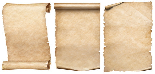 Old paper or parchments collection isolated on white